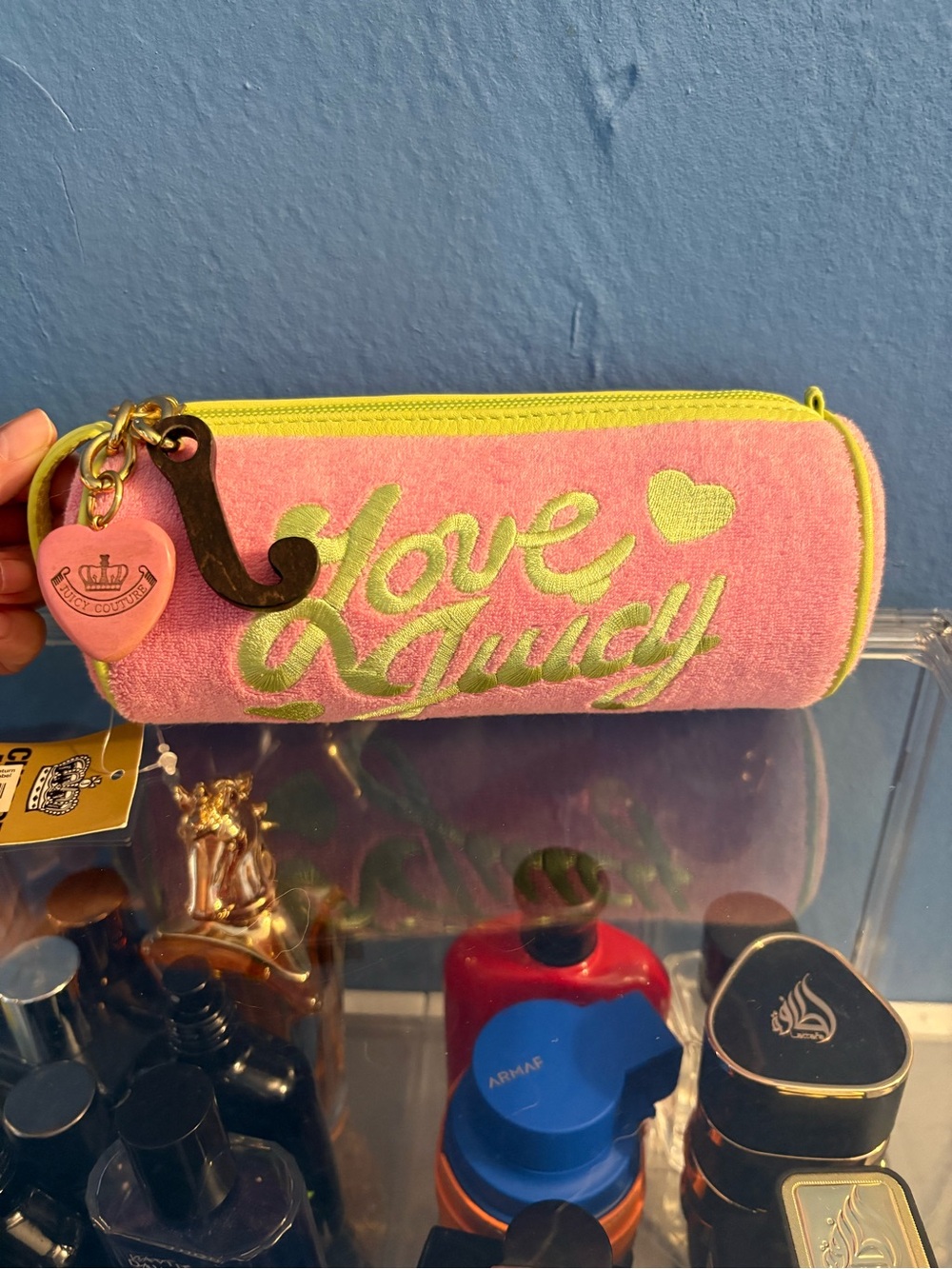 Juicy Couture Pink & Lime Embroidered 'Love Juicy' clutch Pouch